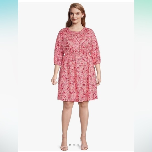 NWT Terra & Sky Cotton Smock Button Front Floral Peasant Dress Size 2X - Picture 1 of 12